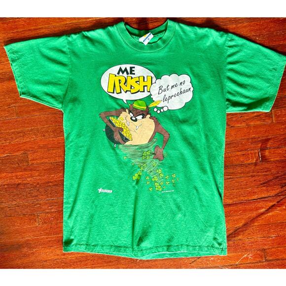 Vintage 90’s Artex Looney Tunes Tasmanian Devil Green Irish T Shirt Med Large - Picture 1 of 5